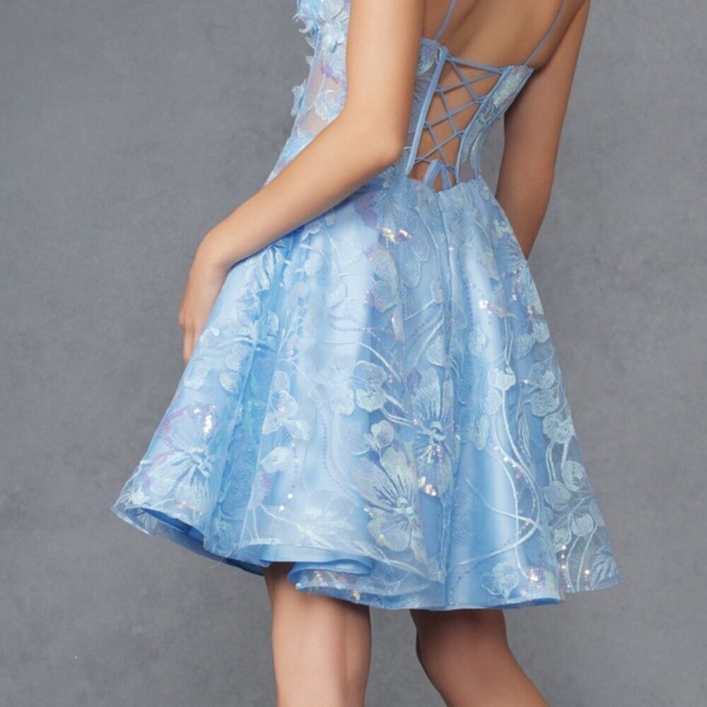 NEW FORMAL SLEEVELESS A-LINE FLORAL EMBELLISHED DRESS W/ LACE UP BACK JT917A - Picture 8 of 8